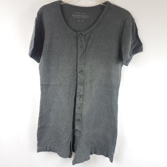 Victoria Secret Y2K Dark Grey Womens Underware One Piece Shrt Slv Button Up Sz S - Picture 1 of 10